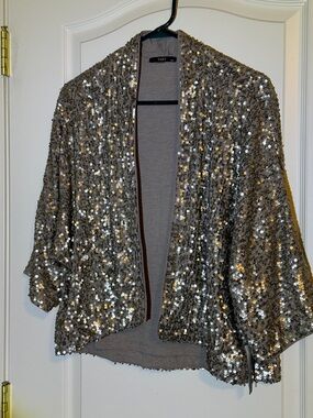 Tart Silver Sequin Open-Front Cardigan
